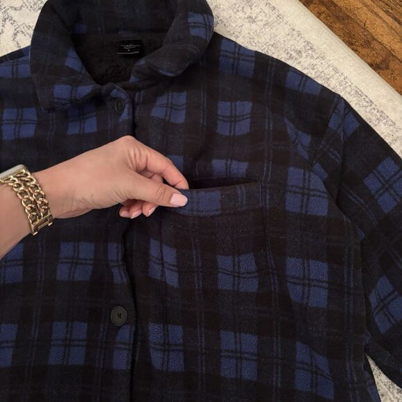 Cuddl Duds Fleecewear Bonded Sherpa Button-Front Shacket Blue Plaid Size Large - Picture 7 of 10